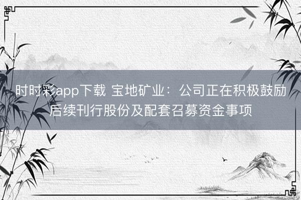 时时彩app下载 宝地矿业：公司正在积极鼓励后续刊行股份及配套召募资金事项