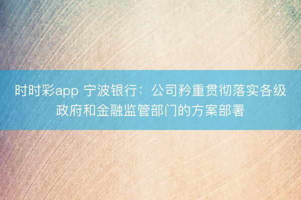 时时彩app 宁波银行：公司矜重贯彻落实各级政府和金融监管部门的方案部署